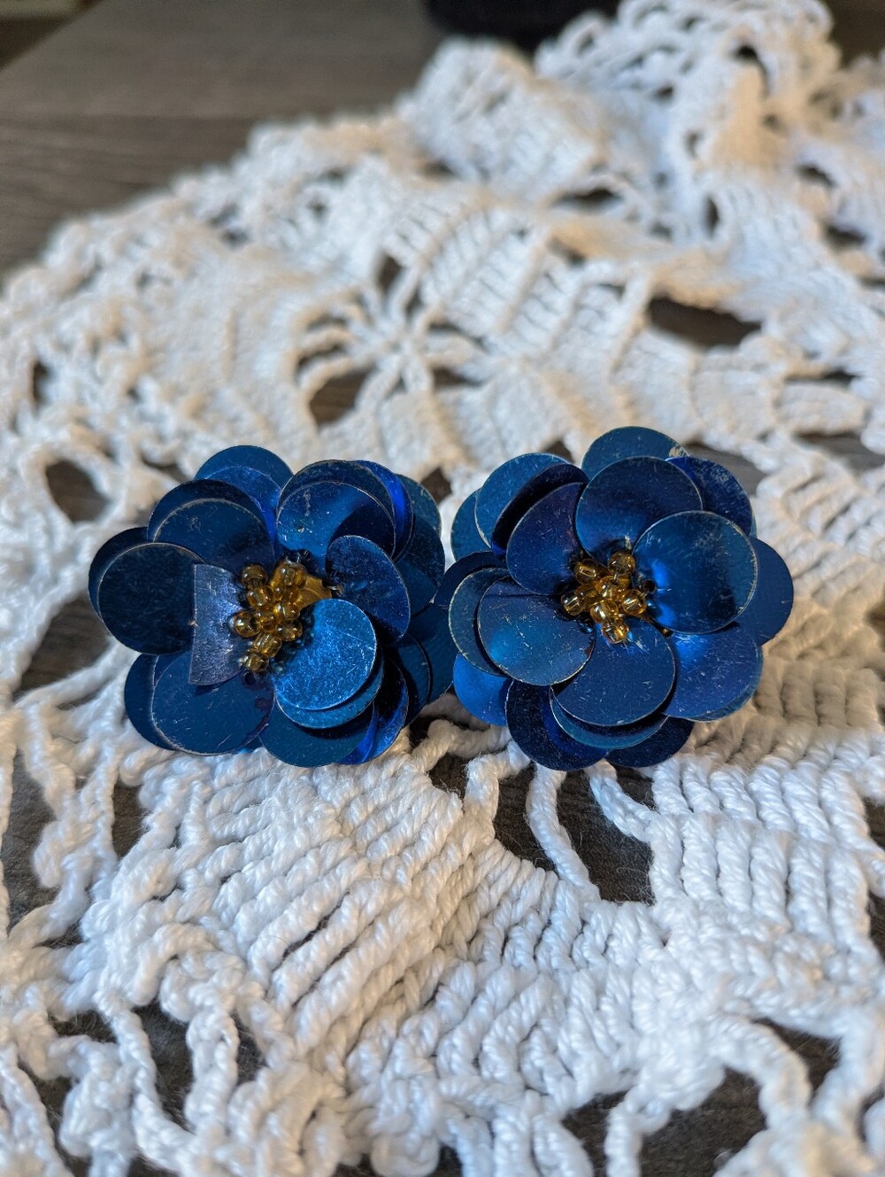 Vintage Blue Sequin Earrings